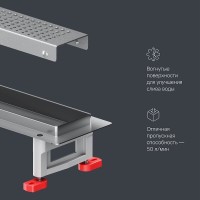 Дренажный канал Am.Pm MasterFlow W01SC-P11-050-01SB, 50 см, с перфорированной решеткой, цвет стальной матовый