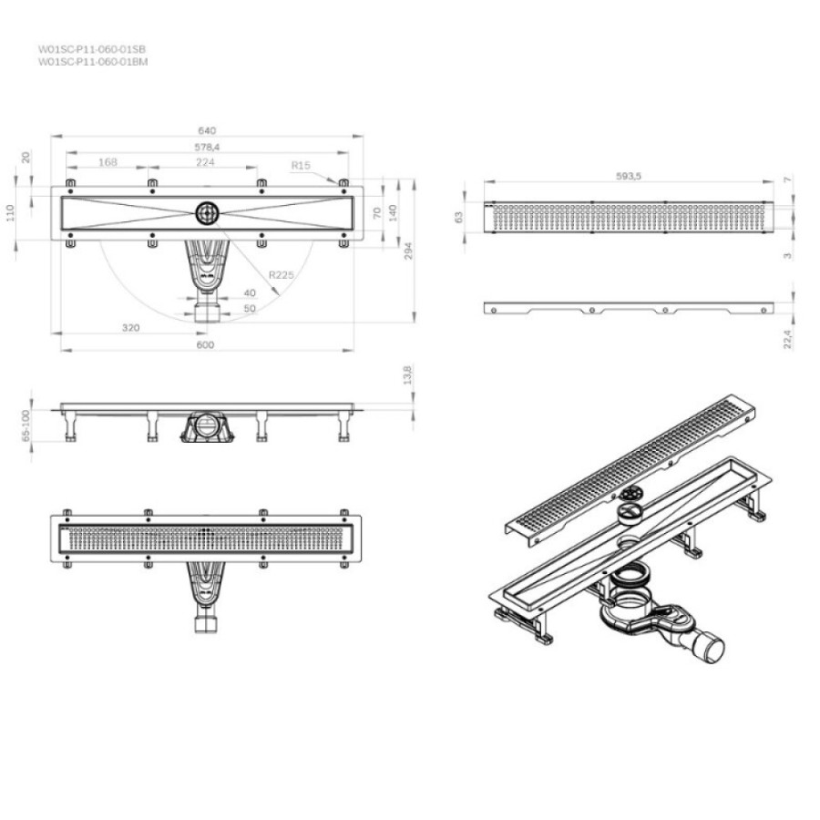 Дренажный канал Am.Pm MasterFlow W01SC-P11-060-01BM, 60 см, с перфорированной решеткой, цвет черный матовый