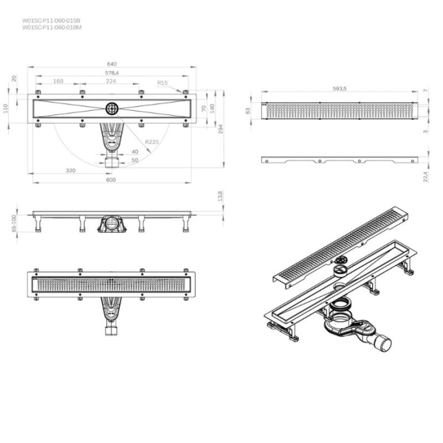 Дренажный канал Am.Pm MasterFlow W01SC-P11-060-01SB, 60 см, с перфорированной решеткой, цвет стальной матовый