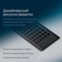 Дренажный канал Am.Pm MasterFlow W01SC-P11-070-01BM, 70 см, с перфорированной решеткой, цвет черный матовый