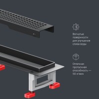 Дренажный канал Am.Pm MasterFlow W01SC-P11-080-01BM, 80 см, с перфорированной решеткой, цвет черный матовый