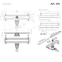 Дренажный канал Am.Pm MasterFlow W01SC-U11-050-04SB, 50 см, с решеткой под плитку, цвет стальной матовый
