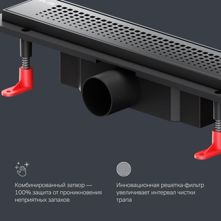 Дренажный канал Am.Pm PrimeFlow W02SC-P11-040-01BM, 40 см, с перфорированной решеткой, цвет черный матовый