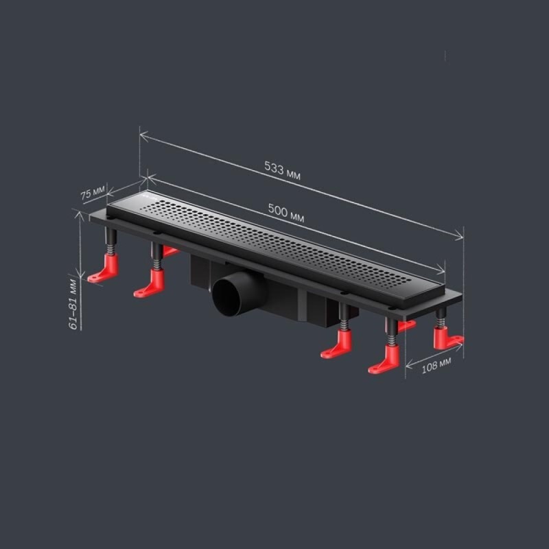 Дренажный канал Am.Pm PrimeFlow W02SC-P11-050-01BM, 50 см, с перфорированной решеткой, цвет черный матовый