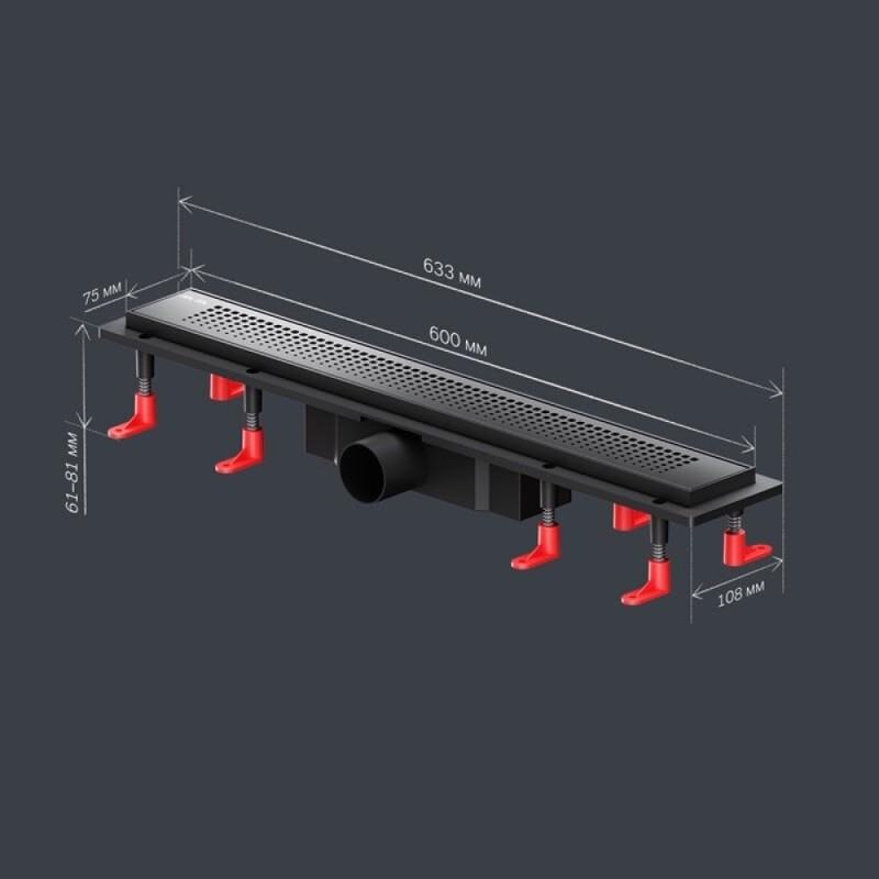 Дренажный канал Am.Pm PrimeFlow W02SC-P11-060-01BM, 60 см, с перфорированной решеткой, цвет черный матовый
