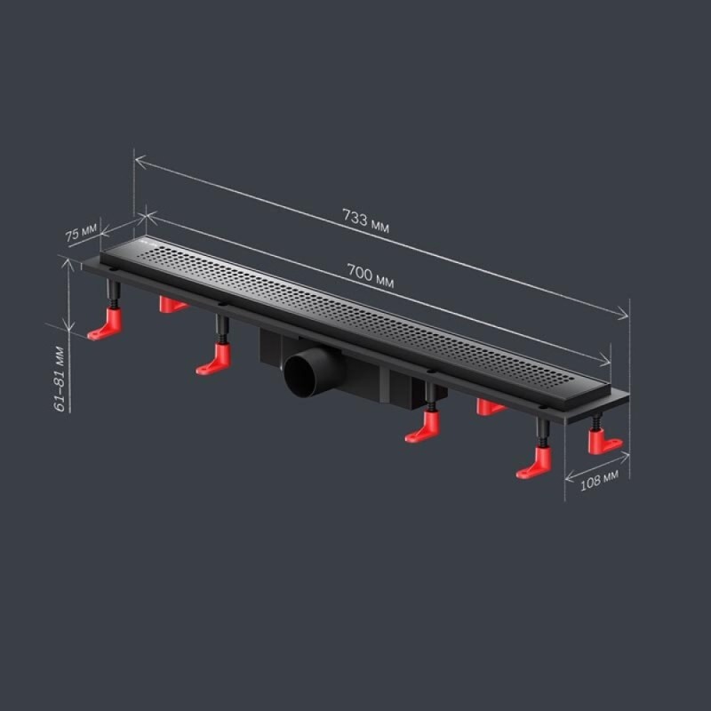 Дренажный канал Am.Pm PrimeFlow W02SC-P11-070-01BM, 70 см, с перфорированной решеткой, цвет черный матовый