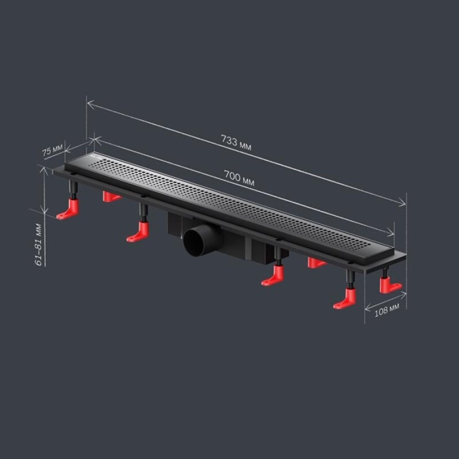 Дренажный канал Am.Pm PrimeFlow W02SC-P11-070-01BM, 70 см, с перфорированной решеткой, цвет черный матовый