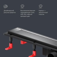 Дренажный канал Am.Pm PrimeFlow W02SC-P11-070-01BM, 70 см, с перфорированной решеткой, цвет черный матовый
