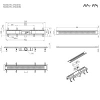 Дренажный канал Am.Pm PrimeFlow W02SC-P11-070-01BM, 70 см, с перфорированной решеткой, цвет черный матовый