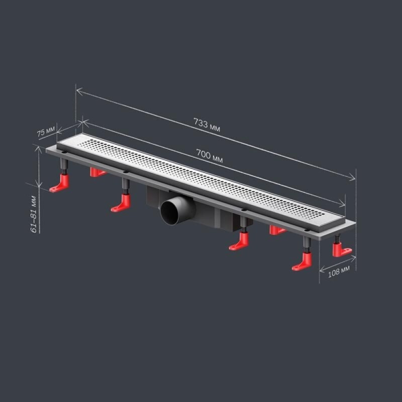 Дренажный канал Am.Pm PrimeFlow W02SC-P11-070-01SB, 70 см, с перфорированной решеткой, цвет хром