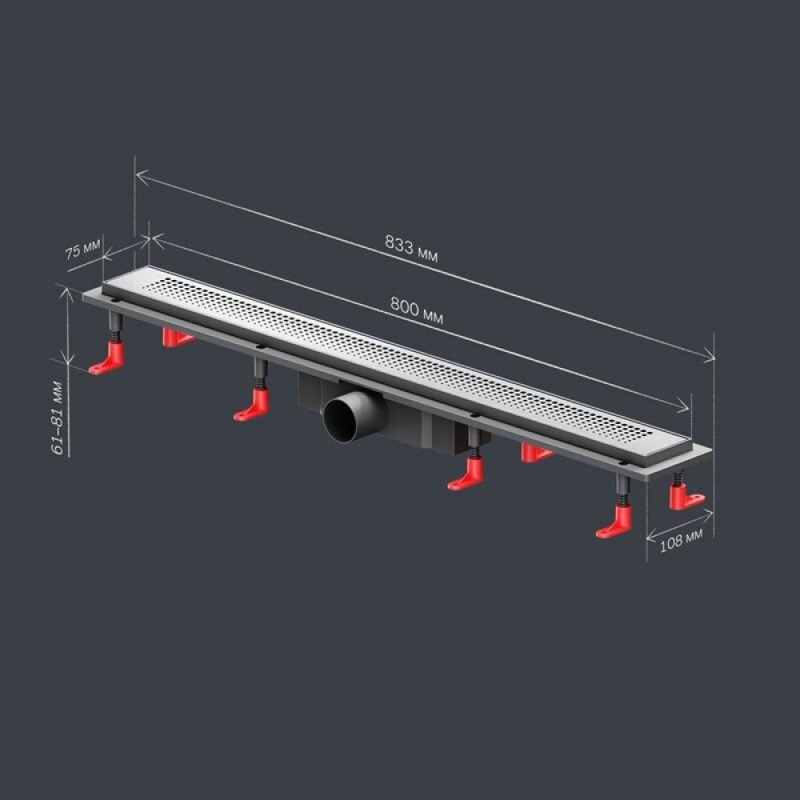 Дренажный канал Am.Pm PrimeFlow W02SC-P11-080-01SB, 80 см, с перфорированной решеткой, цвет хром