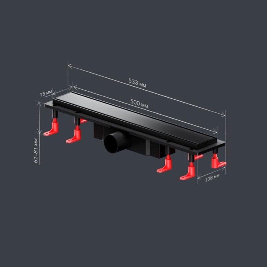 Дренажный канал Am.Pm PrimeFlow W02SC-U11-050-04BM, 50 см, под плитку, цвет черный матовый