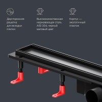 Дренажный канал Am.Pm PrimeFlow W02SC-U11-070-04BM, 70 см, под плитку, цвет черный матовый