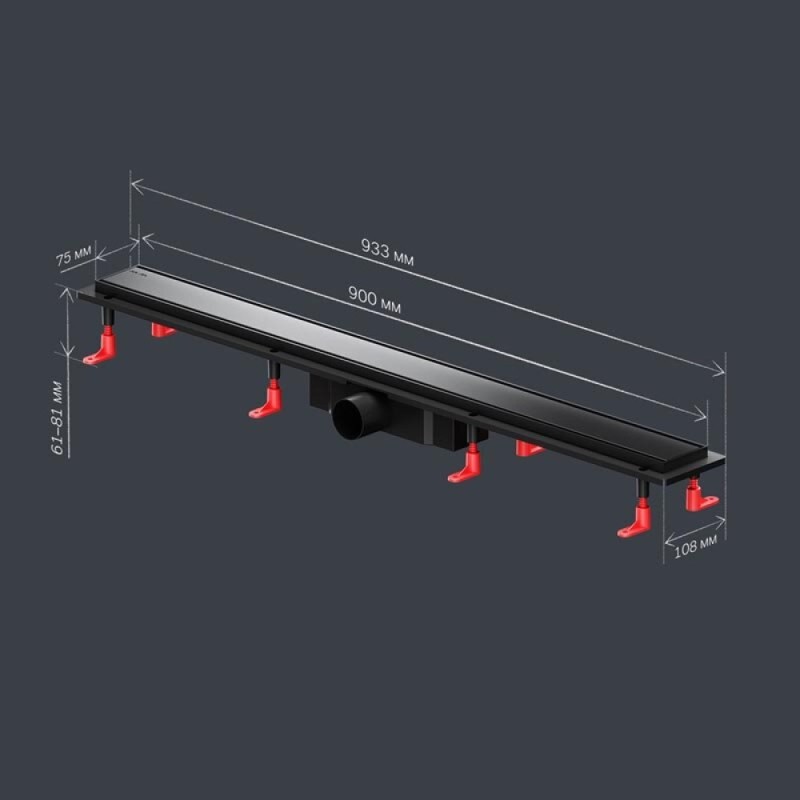 Дренажный канал Am.Pm PrimeFlow W02SC-U11-090-04BM, 90 см, под плитку, цвет черный матовый