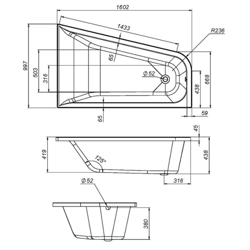 Ванна акриловая Am.Pm Spirit 160 x 100 см, левосторонняя, цвет белый, W72A-160L100W-A2