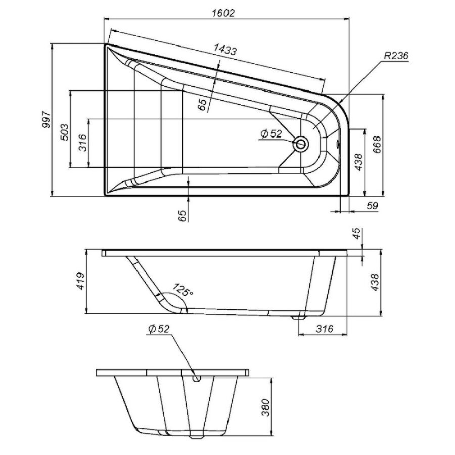 Ванна акриловая Am.Pm Spirit 160 x 100 см, левосторонняя, цвет белый, W72A-160L100W-A2