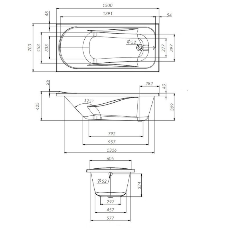 Акриловая ванна AM.PM Sense New 150 х 70 см, цвет белый, W76A-150-070W-A
