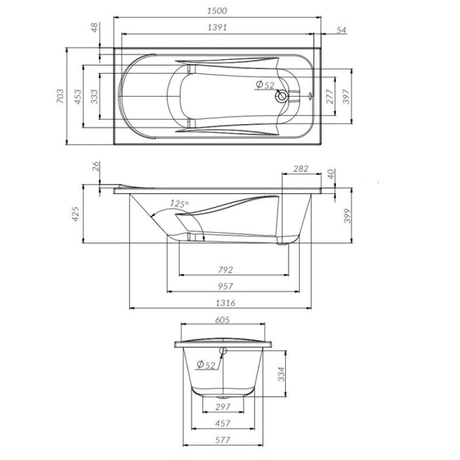 Акриловая ванна AM.PM Sense New 150 х 70 см, цвет белый, W76A-150-070W-A