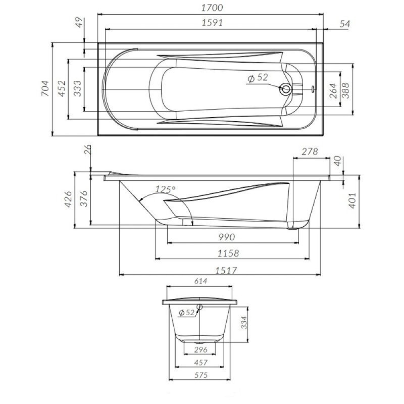 Ванна акриловая прямоугольная AM.PM Sense New a0 170 x 70 см, цвет белый, W76А-170-070W-A
