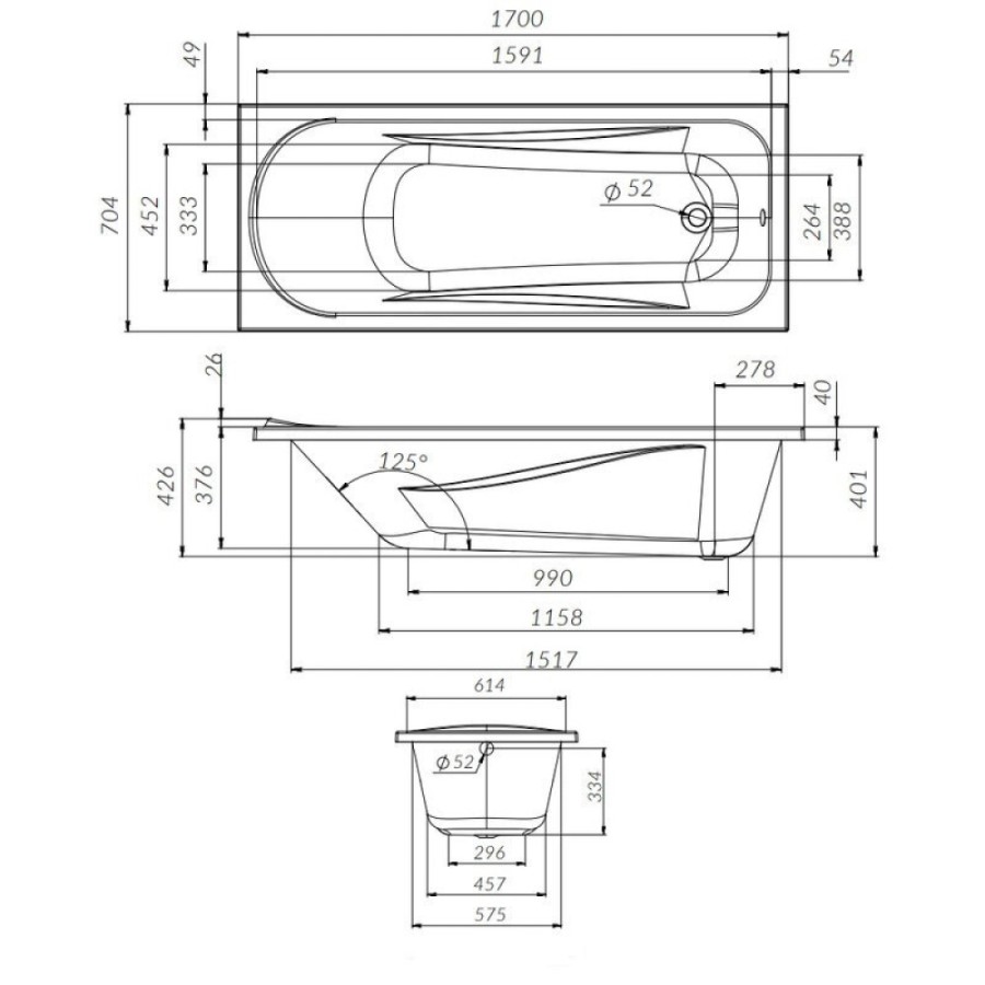 Ванна акриловая прямоугольная AM.PM Sense New a0 170 x 70 см, цвет белый, W76А-170-070W-A
