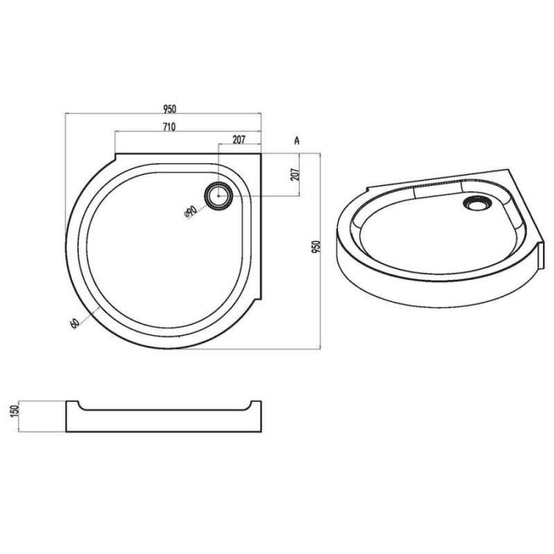 Поддон для душа Am.Pm Like W83T-333-095W Round, 95 x 95 см