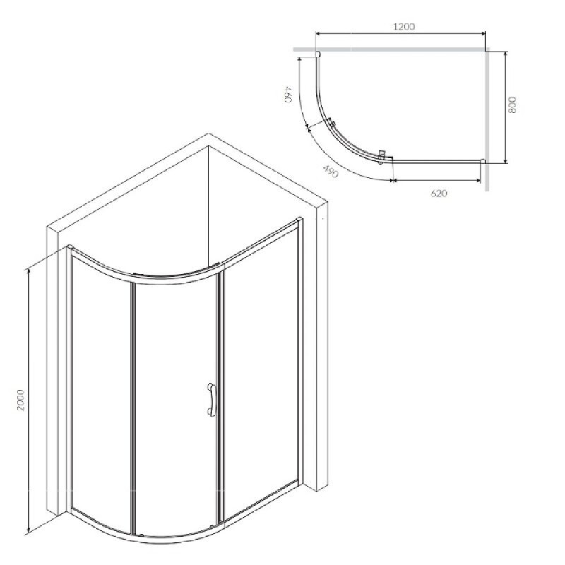 Душевой уголок Am.Pm Like Solo Slide W83UG-302U120MT, 200 x 80 см, профиль матовый хром, стекло матовое