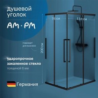 Душевой уголок Am.Pm Func Square Slide 120 х 80 см, профиль черный матовый, стекло прозрачное, W84G-403-12080-BT