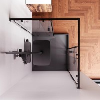Душевой уголок Am.Pm Func Square Slide 90 х 90 см, профиль черный матовый, стекло прозрачное, W84G-403-9090-BT