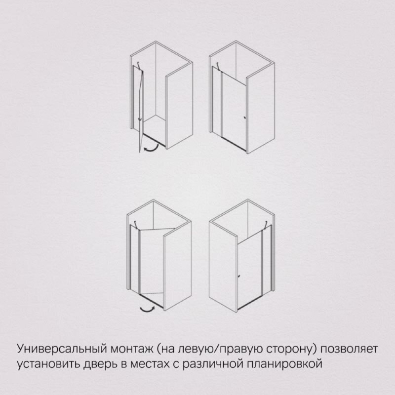 Душевая дверь в нишу Am.Pm Sunny W87G-100-1P-BT, 100 см, стекло прозрачное, профиль черный матовый матовый