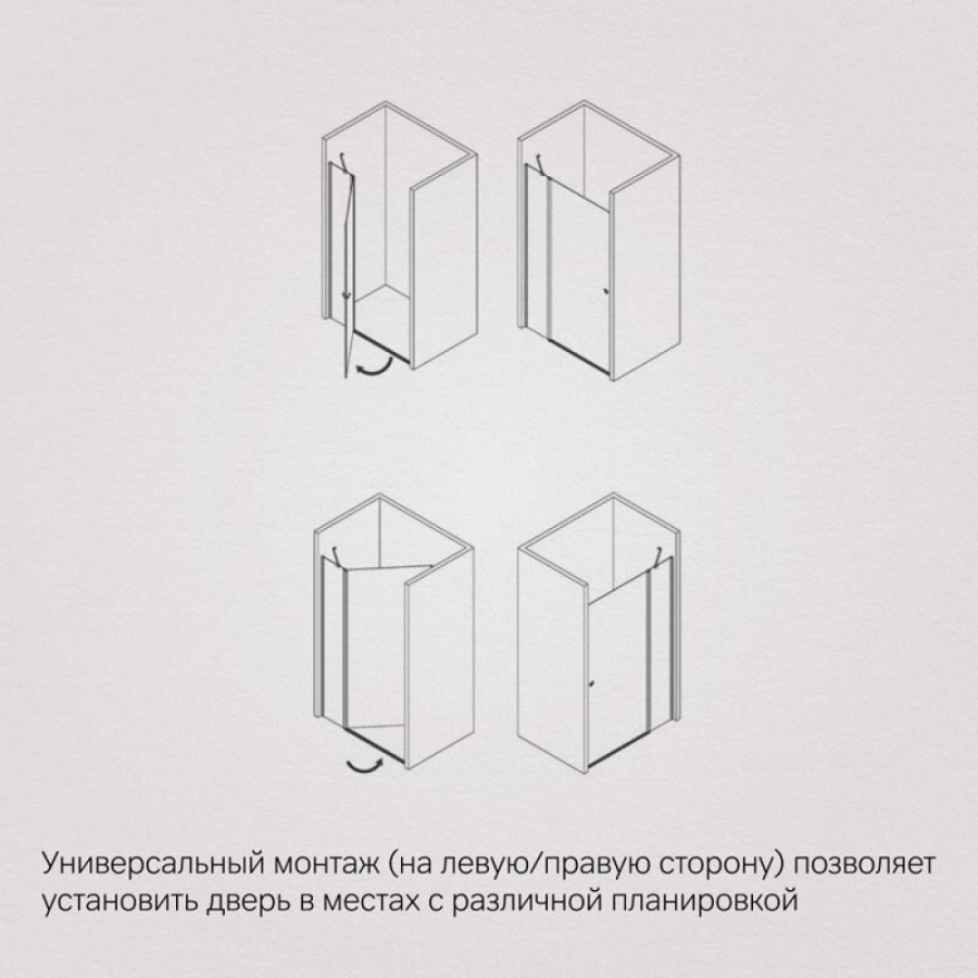 Душевая дверь в нишу Am.Pm Sunny W87G-100-1P-BT, 100 см, стекло прозрачное, профиль черный матовый матовый