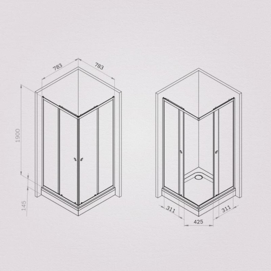 Душевой уголок Am.Pm Sunny W87G-403-8080-BT, 80 x 80 см, стекло прозрачное, профиль черный матовый