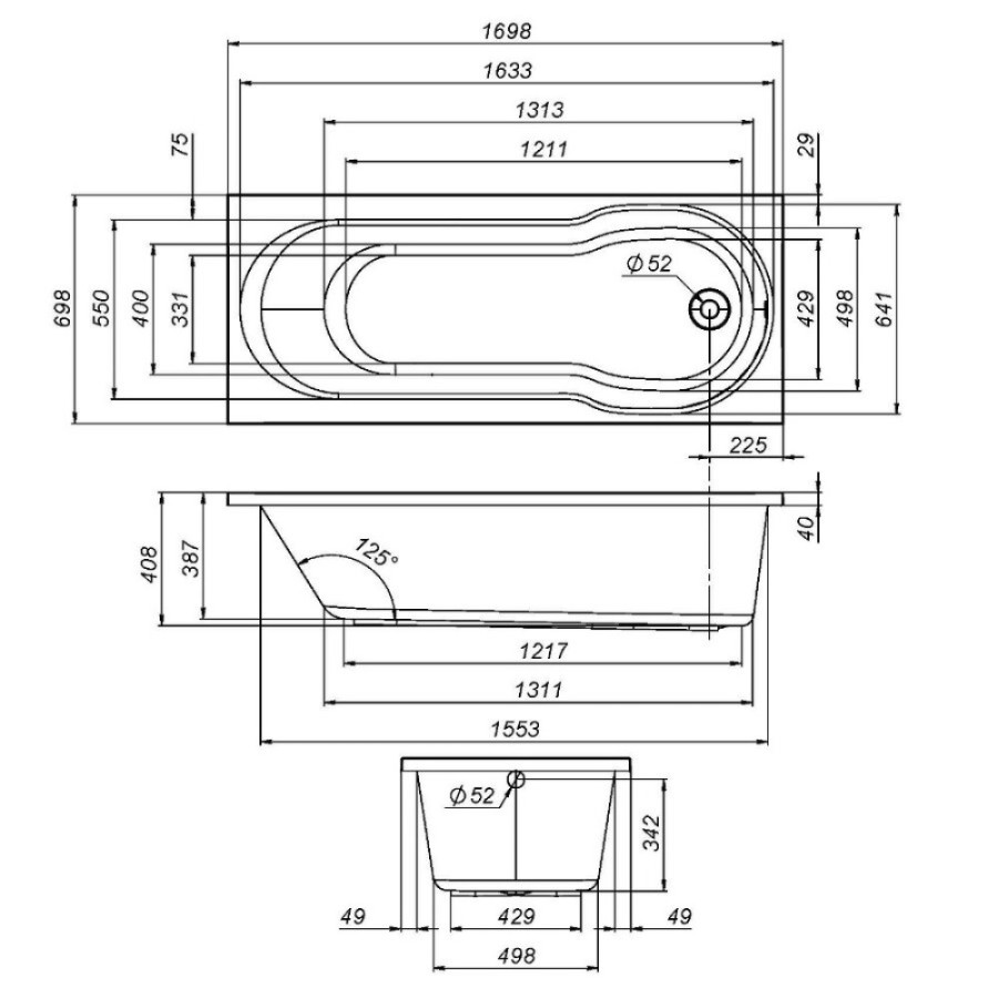 Ванна акриловая Am.Pm X-Joy 170 х 70 см, цвет белый, W88A-170-070W-A