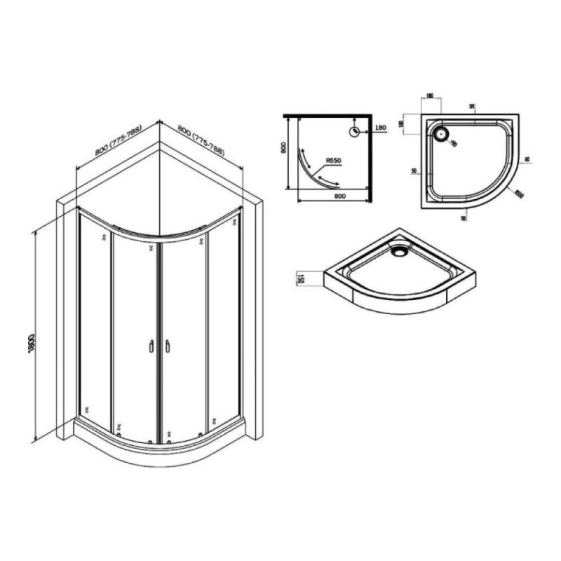 Душевой уголок Am.Pm X-Joy Twin Slide с поддоном, 80 x 80 см, стекло прозрачное, профиль хром матовый, W88E-205-080MT64