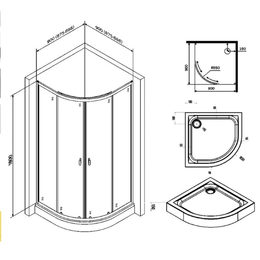 Душевой уголок Am.Pm X-Joy Twin Slide, 90 x 90 x 195 см, профиль черный матовый, стекло прозрачное, без поддона, W88E-205-090BT64