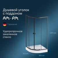 Душевой уголок Am.Pm X-Joy Twin Slide, 90 x 90 x 195 см, профиль черный матовый, стекло прозрачное, без поддона, W88E-205-090BT64
