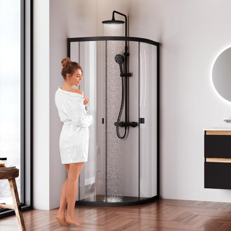 Душевой уголок Am.Pm X-Joy Twin Slide, 80 x 80 х 180 см, профиль черный матовый, стекло прозрачное, без поддона, W88G-205-080BT64
