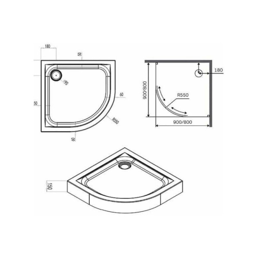 Душевой поддон Am.Pm X-Joy W88T-205-080W64 Twin Slide 80 х 80 см, четверть круга, цвет белый
