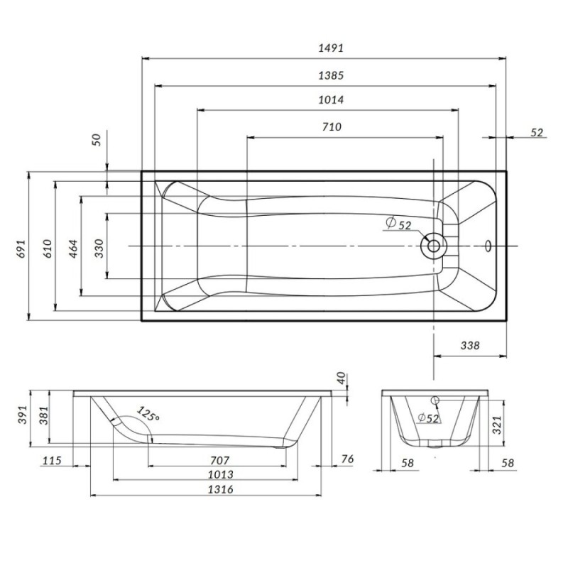 Акриловая ванна Am.Pm Gem 150 x 70 см, цвет белый, W90A-150-070W-A1