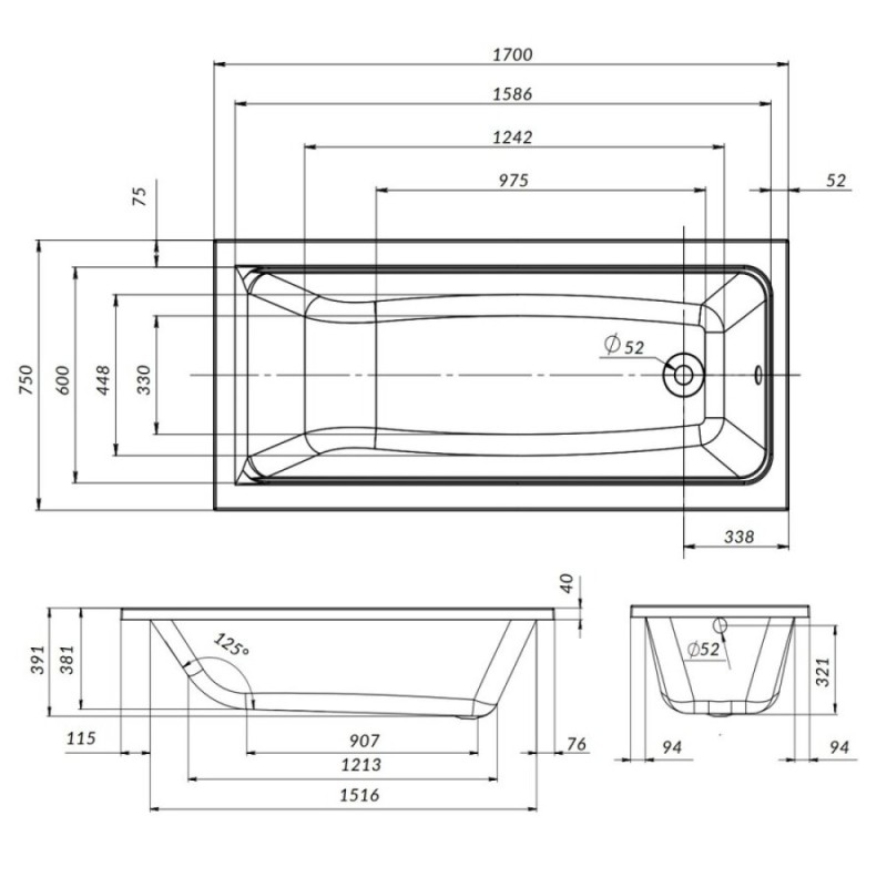 Ванна акриловая Am.Pm Gem W90A-170-075W-A, 170 x 75 см, цвет белый