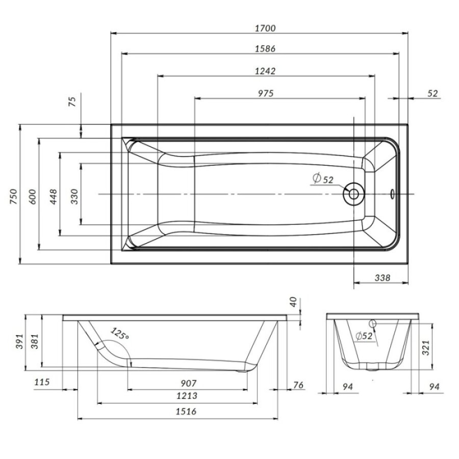 Ванна акриловая Am.Pm Gem W90A-170-075W-A, 170 x 75 см, цвет белый