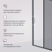 Душевая дверь в нишу Am.Pm Gem Solo 100 х 195 см, раздвижная, стёкла прозрачное и тонированное, профиль черный матовый, W90G-100-1-195BG