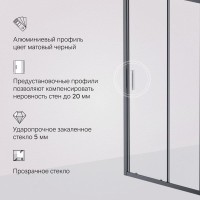 Душевая дверь в нишу Am.Pm Gem Solo 100 х 195 см, раздвижная, стекло прозрачное, профиль черный матовый, W90G-100-1-195BT