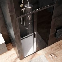 Душевая дверь в нишу Am.Pm Gem Solo 110 х 195 см, раздвижная, стёкла прозрачное и тонированное, профиль черный матовый, W90G-110-1-195BG