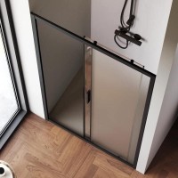 Душевая дверь в нишу Am.Pm Gem Solo 110 х 195 см, раздвижная, стёкла прозрачное и матовое, профиль черный матовый, W90G-110-1-195BM
