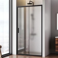 Душевая дверь в нишу Am.Pm Gem Solo 110 х 195 см, раздвижная, стёкла прозрачное и матовое, профиль черный матовый, W90G-110-1-195BM