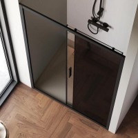 Душевая дверь в нишу Am.Pm Gem Solo 120 х 195 см, раздвижная, стёкла прозрачное и тонированное, профиль черный матовый, W90G-120-1-195BG