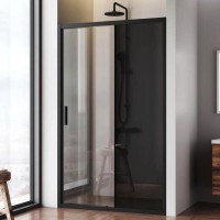 Душевая дверь в нишу Am.Pm Gem Solo 120 х 195 см, раздвижная, стёкла прозрачное и тонированное, профиль черный матовый, W90G-120-1-195BG