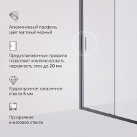 Душевая дверь в нишу Am.Pm Gem Solo 120 х 195 см, раздвижная, стёкла прозрачное и матовое, профиль черный матовый, W90G-120-1-195BM