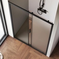 Душевая дверь в нишу Am.Pm Gem Solo 120 х 195 см, раздвижная, стёкла прозрачное и матовое, профиль черный матовый, W90G-120-1-195BM