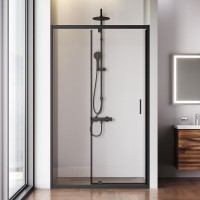 Душевая дверь в нишу Am.Pm Gem W90G-120-1P-BT, 120 см, распашная, стекло прозрачное, профиль черный матовый